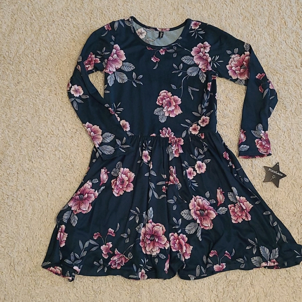 Girls Long Sleeve Floral Dress